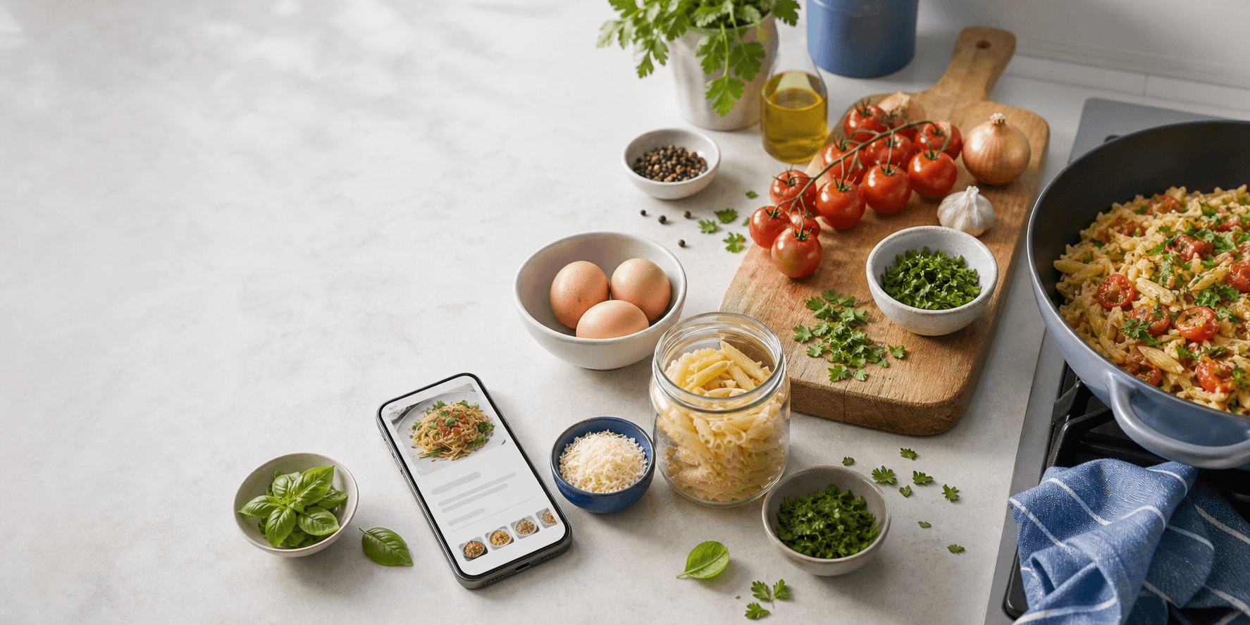 Ingredientes organizados para preparar uma receita
